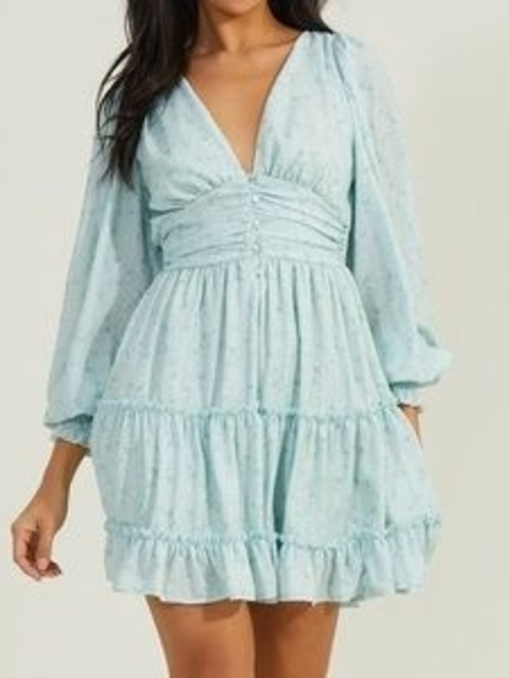 Altar'd State Sky Blue V-Neck Tiered Mini Dress